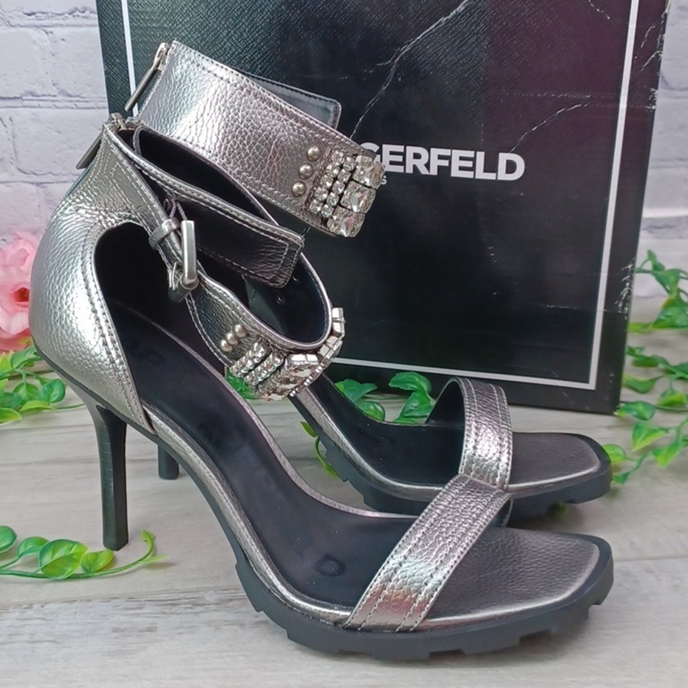KARL LAGERFELD PARIS  Malinda Embellished Ankle-Strap Dress Sandals NIB